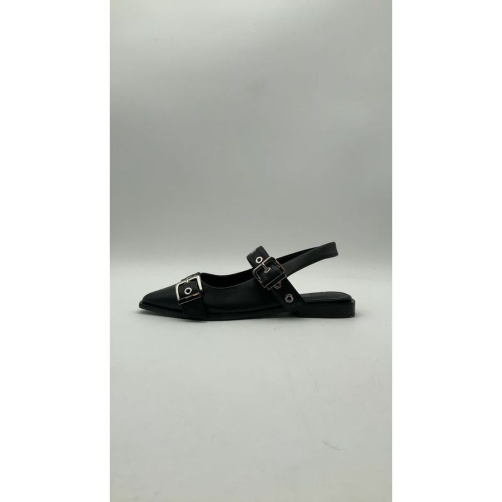 Quince Black Pointed Slingback Flats with Buckle Straps